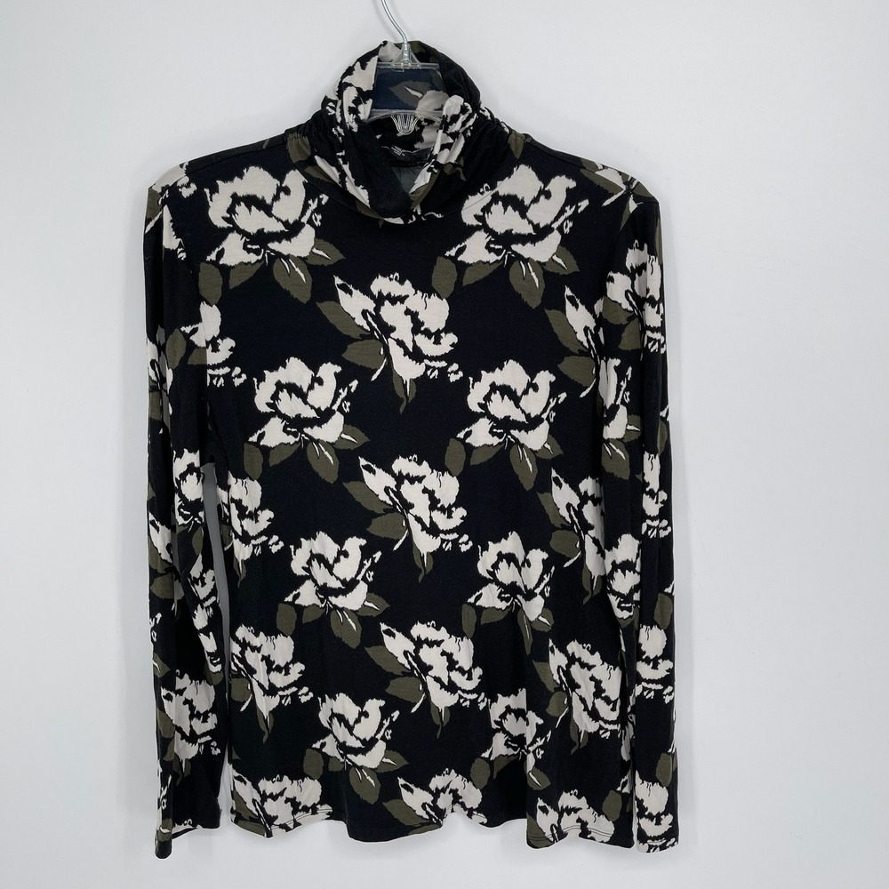 Context Women's Black Floral‎ Long Sleeve Turtleneck Top Size XL Petite